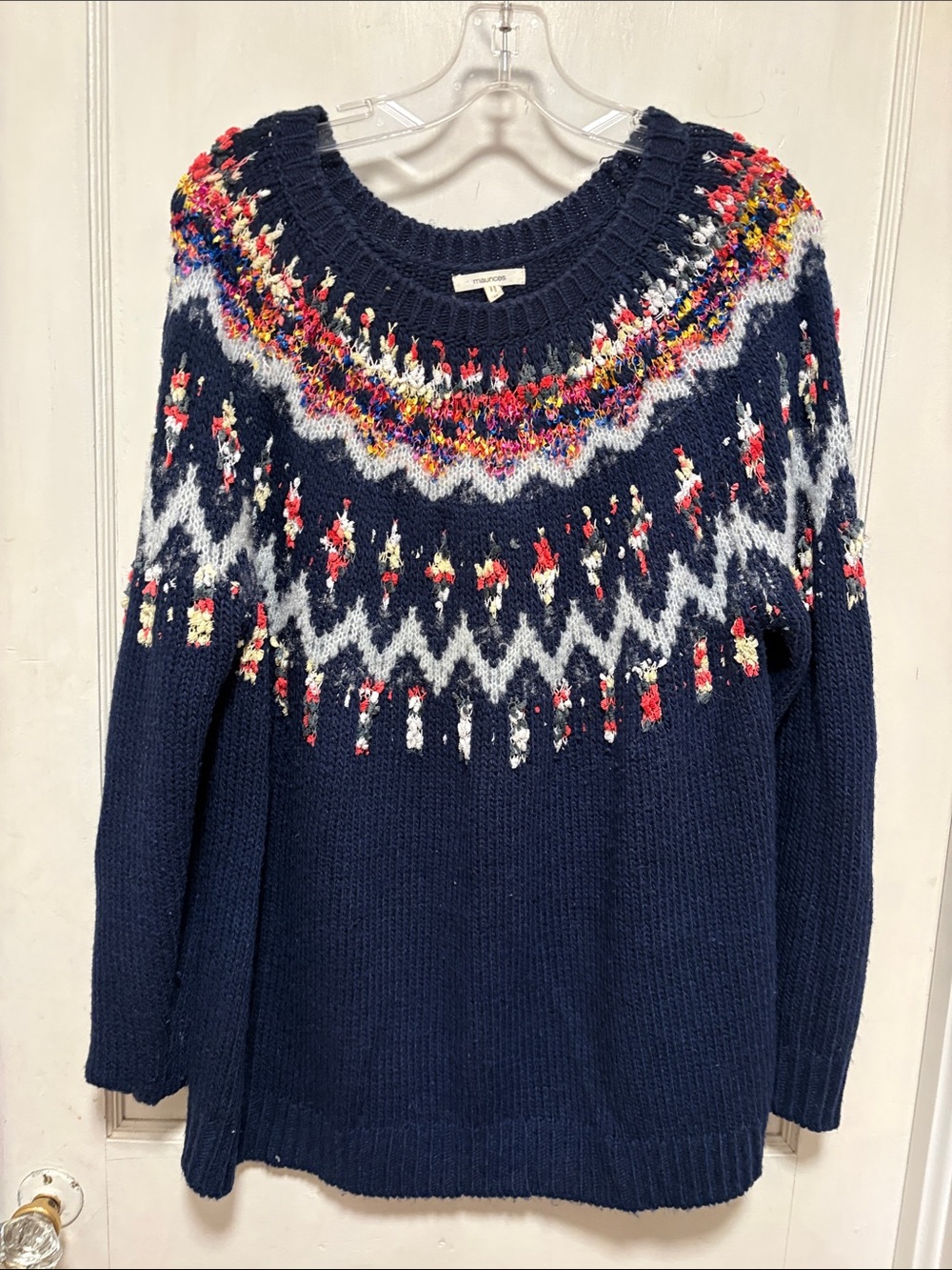 Women's Navy Fair Isle Knit Sweater - Multicolor Yoke